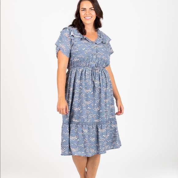 The Dutchess Floral Ruffle Dress in Blue - Picture 2 of 3